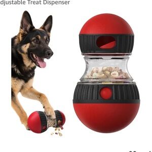 Red and Black Dog Treat Dispenser Ball Adjustable Slow Feeder Indoor Gift